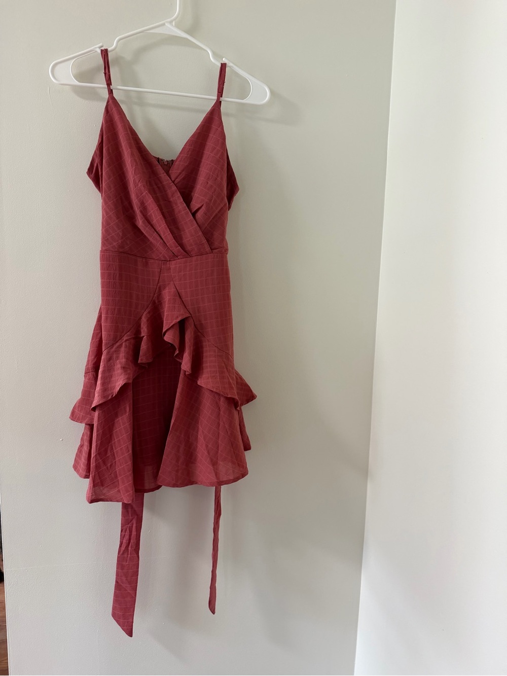 Trixxi Dusty Rose Ruffle Wrap Mini Dress